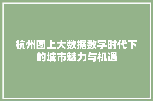 杭州团上大数据数字时代下的城市魅力与机遇