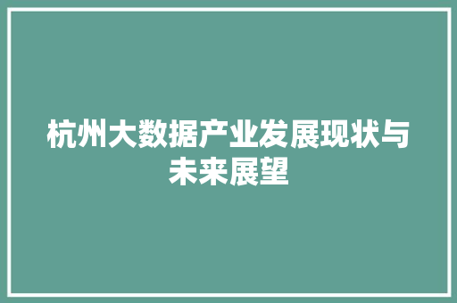 杭州大数据产业发展现状与未来展望