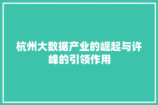 杭州大数据产业的崛起与许峰的引领作用