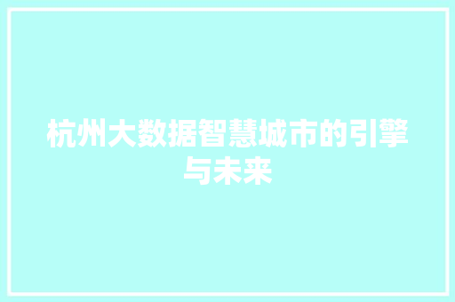 杭州大数据智慧城市的引擎与未来