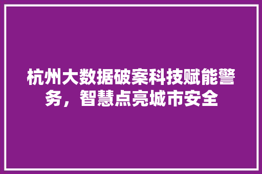 杭州大数据破案科技赋能警务，智慧点亮城市安全