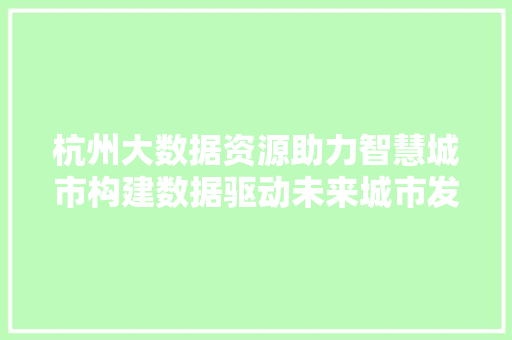杭州大数据资源助力智慧城市构建数据驱动未来城市发展的新引擎