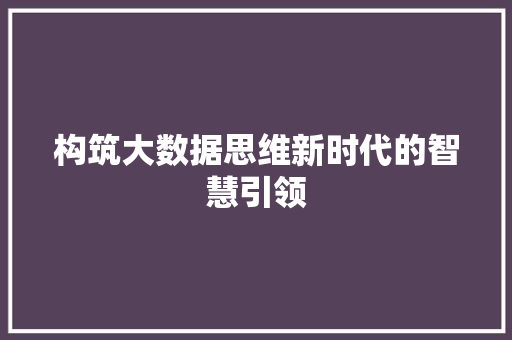 构筑大数据思维新时代的智慧引领