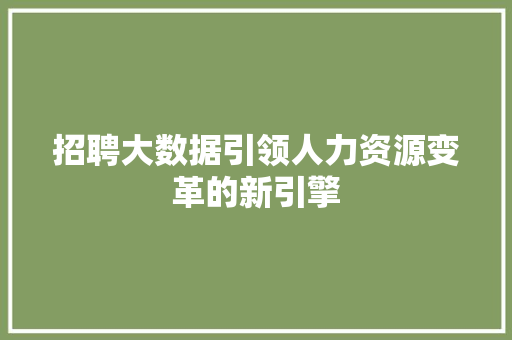 招聘大数据引领人力资源变革的新引擎 招聘大数据引领人力资源变革的新引擎