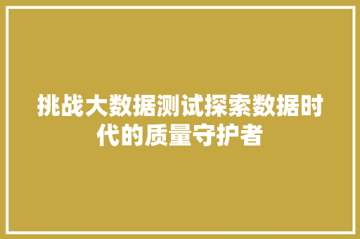 挑战大数据测试探索数据时代的质量守护者 挑战大数据测试探索数据时代的质量守护者