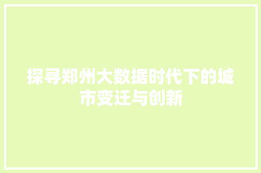 探寻郑州大数据时代下的城市变迁与创新