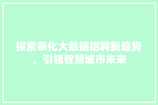 探索奉化大数据招聘新趋势，引领智慧城市未来