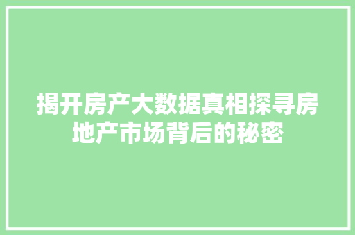 揭开房产大数据真相探寻房地产市场背后的秘密
