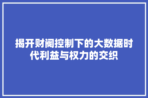 揭开财阀控制下的大数据时代利益与权力的交织