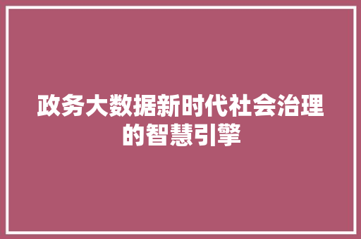 政务大数据新时代社会治理的智慧引擎