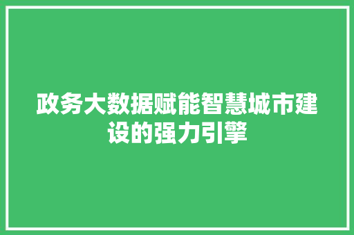 政务大数据赋能智慧城市建设的强力引擎