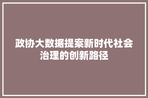 政协大数据提案新时代社会治理的创新路径