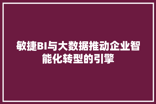 敏捷BI与大数据推动企业智能化转型的引擎