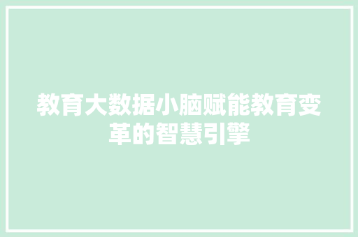 教育大数据小脑赋能教育变革的智慧引擎