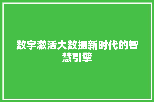 数字激活大数据新时代的智慧引擎