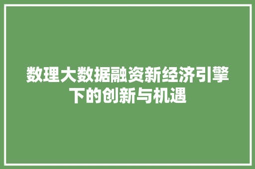 数理大数据融资新经济引擎下的创新与机遇