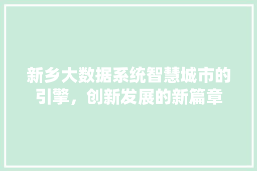 新乡大数据系统智慧城市的引擎，创新发展的新篇章