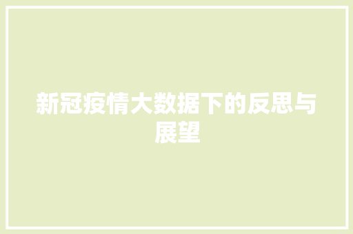 新冠疫情大数据下的反思与展望