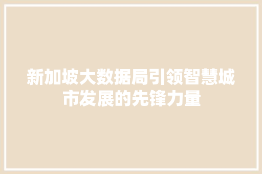 新加坡大数据局引领智慧城市发展的先锋力量