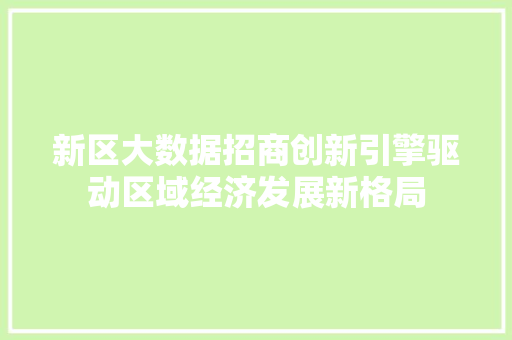 新区大数据招商创新引擎驱动区域经济发展新格局