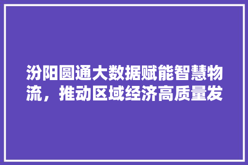 汾阳圆通大数据赋能智慧物流,推动区域经济高质量发展 汾阳圆通大数据赋能智慧物流,推动区域经济高质量发展
