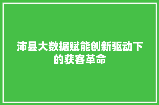 沛县大数据赋能创新驱动下的获客革命