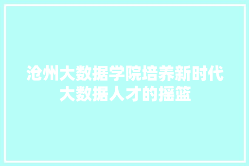 沧州大数据学院培养新时代大数据人才的摇篮