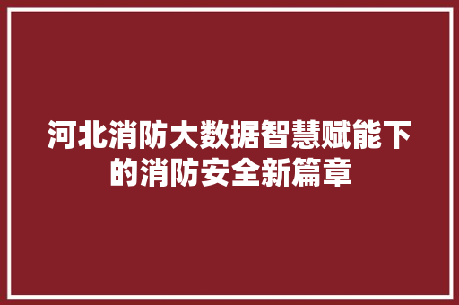 河北消防大数据智慧赋能下的消防安全新篇章