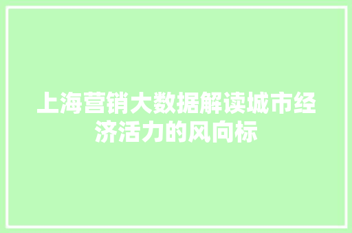 上海营销大数据解读城市经济活力的风向标