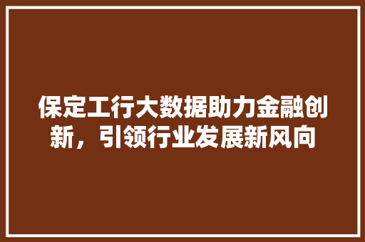 保定工行大数据助力金融创新,引领行业发展新风向 保定工行大数据助力金融创新,引领行业发展新风向