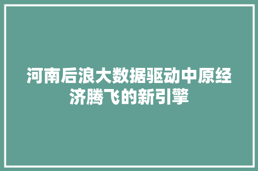 河南后浪大数据驱动中原经济腾飞的新引擎