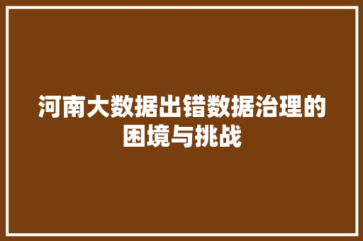 河南大数据出错数据治理的困境与挑战