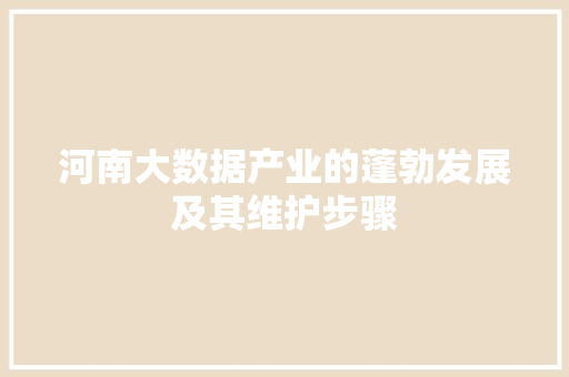 河南大数据产业的蓬勃发展及其维护步骤