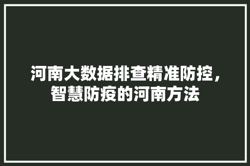 河南大数据排查精准防控,智慧防疫的河南方法 河南大数据排查精准防控,智慧防疫的河南方法