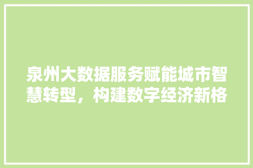 泉州大数据服务赋能城市智慧转型，构建数字经济新格局