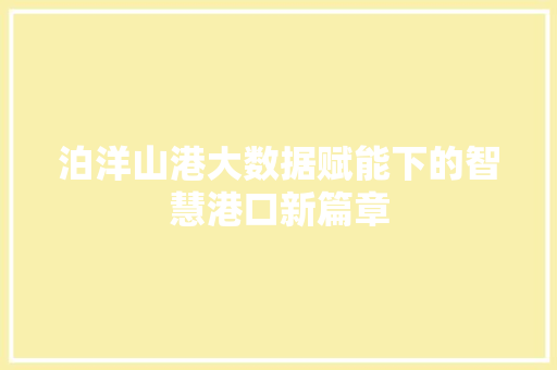 泊洋山港大数据赋能下的智慧港口新篇章