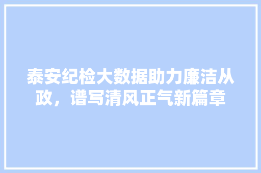 泰安纪检大数据助力廉洁从政，谱写清风正气新篇章