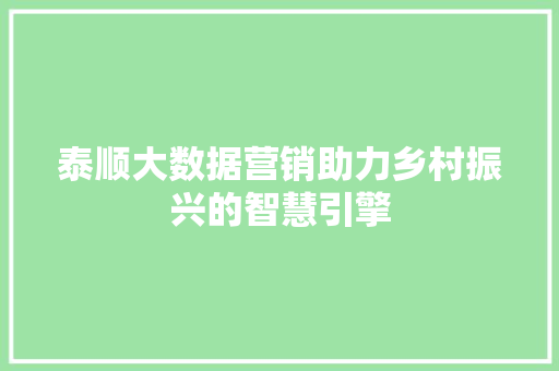 泰顺大数据营销助力乡村振兴的智慧引擎