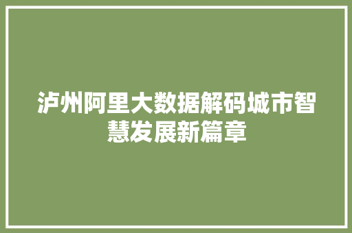 泸州阿里大数据解码城市智慧发展新篇章