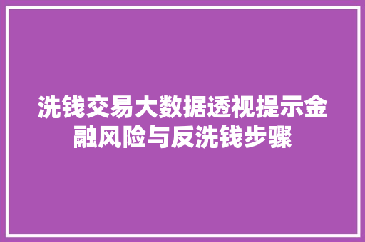 洗钱交易大数据透视提示金融风险与反洗钱步骤
