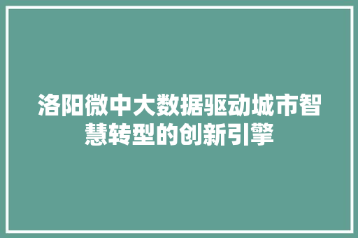 洛阳微中大数据驱动城市智慧转型的创新引擎