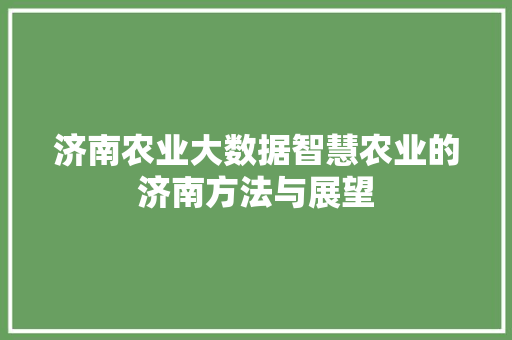 济南农业大数据智慧农业的济南方法与展望
