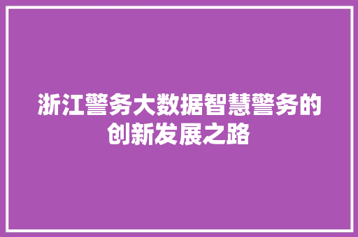 浙江警务大数据智慧警务的创新发展之路