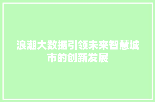 浪潮大数据引领未来智慧城市的创新发展