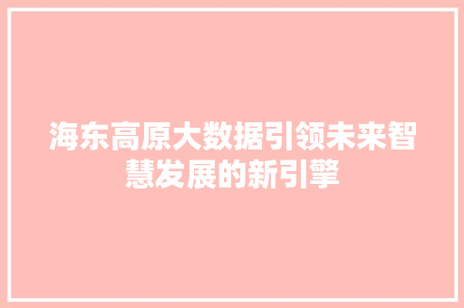 海东高原大数据引领未来智慧发展的新引擎