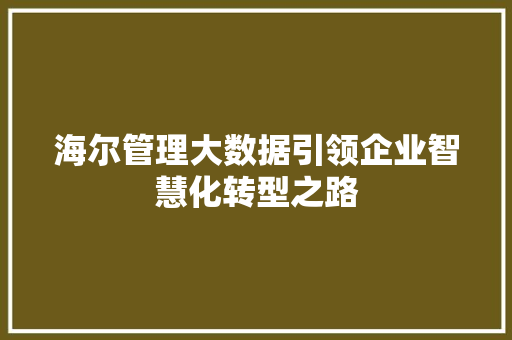 海尔管理大数据引领企业智慧化转型之路