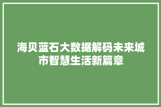 海贝蓝石大数据解码未来城市智慧生活新篇章
