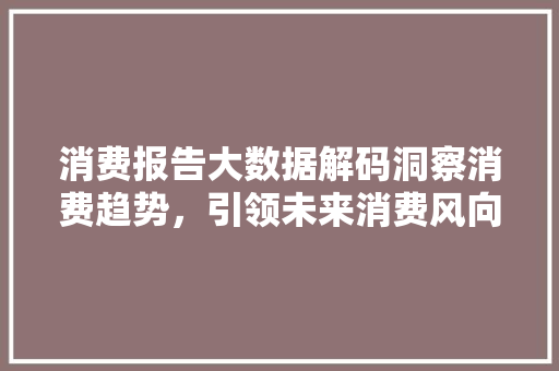消费报告大数据解码洞察消费趋势，引领未来消费风向标