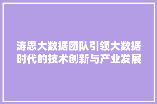 涛思大数据团队引领大数据时代的技术创新与产业发展