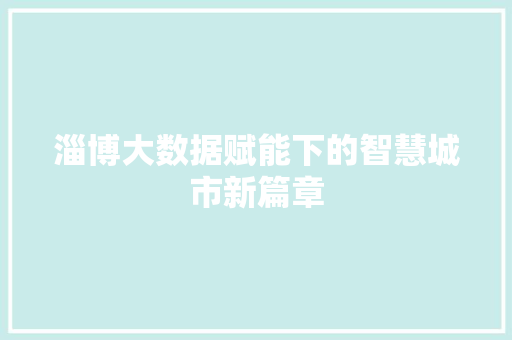 淄博大数据赋能下的智慧城市新篇章